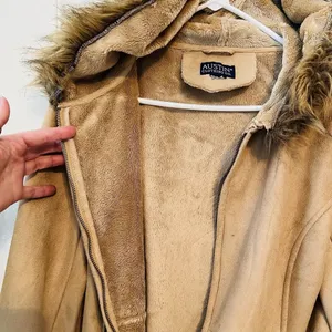 Austin Clothing Co. Tan Suede Jacket Winter Coat Small Faux Fur Lined Hooded thumbnail 5