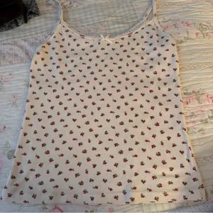 Brandy Melville White Tank Top with Red Floral Pattern thumbnail 1