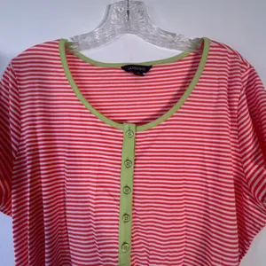 Lands End Orange White Striped Henley Dress XL 18 Short Sleeve‎ Green Belt thumbnail 5