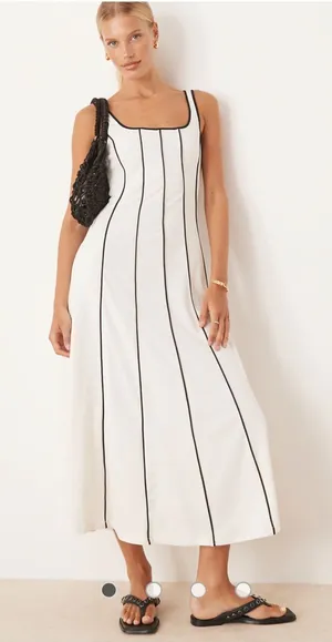 Mango square neck midi dress with contrast seam detail in white XS New With Tags thumbnail 1