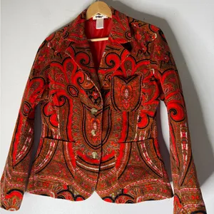 Isaac Mizrahi For Target Red Paisley Corduroy Blazer Jacket Women’s Size‎ M Boho thumbnail 3