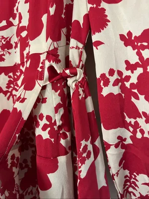 Melloday Red & Cream Floral Faux Wrap Long Sleeve Maxi Dress Sz Small thumbnail 5