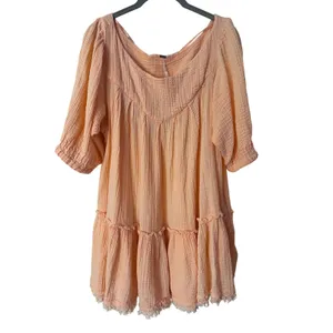 Free People Mystery Land Tunic Orange Cotton Gauze Tiered Boho Mini Dress Small‎ thumbnail 3
