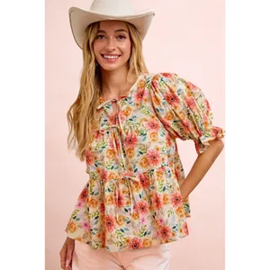 BiBi Flower‎ Printed Shirring Detail Blouse Top - Flower - Large thumbnail 6