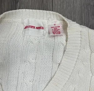 Saks Fifth Avenue Women’s Ivory Cable Knit Sweater Pullover Sz XL 100% Cotton thumbnail 2