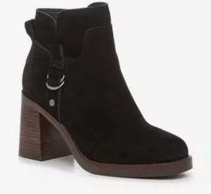 Lucky Brand Sifon Black Suede Block Heel Ankle Boot Size 8 thumbnail 1