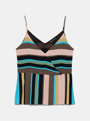 ZARA Women’s Multicolor Striped Asymmetrical Spaghetti Strap Tank Top, Size Med thumbnail 3