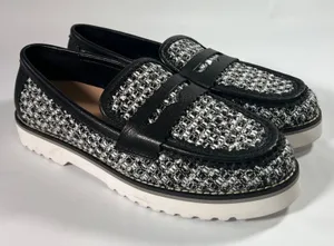 NYDJ Owen Penny Loafers‎ Bouclé Fabric Upper / Leather Trim Lug Sole Shoes 9M thumbnail 1