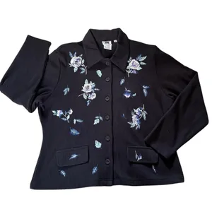 Vintage Together! Women’s Black Embroidered Floral Button Up Cardigan Sweater XL thumbnail 6