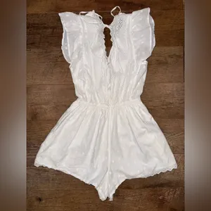 American Eagle Outfitters Eyelet Ruffle White Backless Romper thumbnail 6