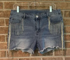 Fringed Rhinestone Denim Shorts thumbnail 1