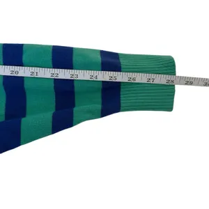 Wiholl Half Zip Mock Neck Sweater Size XL Turquoise Blue Striped Preppy Coastal thumbnail 10