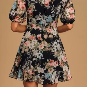 Lulus Spring My Bell Black Floral Print Ruffled Puff Sleeve Mini Dress thumbnail 2