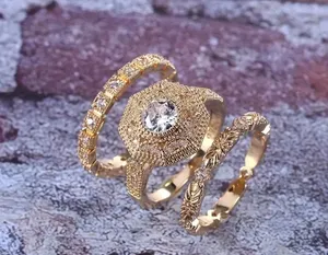 &merci Women’s Golden Cubic Zirconia Geometry Shape 3 Piece Ring Set Size 6 thumbnail 1