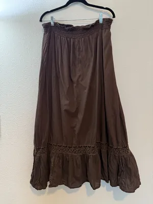 Free People Y2K Brown Long Flowy Maxi Peasant Skirt thumbnail 2