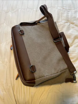 Greg Norman Collection Taupe and Brown Canvas Messenger Tote thumbnail 3