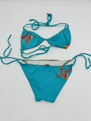 Hurley Teal Orange Bikini Size Small Halter Tie Swimwear Two Piece thumbnail 7