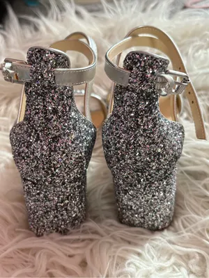Betsey Johnson Silver Glitter Lane Block Heel Ankle Strap Sandals Size 7M thumbnail 5