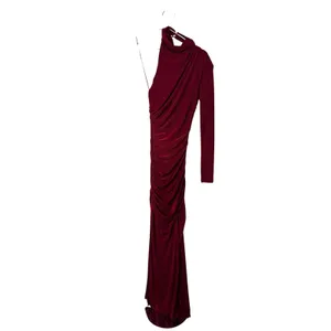 Misha Pauline Dress Wine Red One Shoulder Ruched Maxi Gown Long Sleeve thumbnail 3