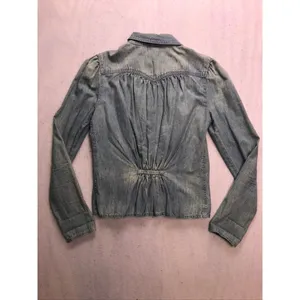 Lauren Ralph Lauren Denim Shirt Womens Small‎ Blue Pleated Puff Sleeve Western thumbnail 8