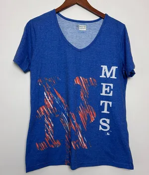 MLB|New York Mets Women's V-Neck T-Shirt sz L thumbnail 1