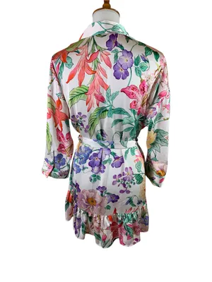 Zara S Floral Belted Shirt Dress Ruffle Hem Long Sleeve Cottagecore Boho Womens thumbnail 3