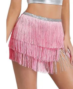 New Womens Fringe Tassel Embellished Tie Skirt Flapper Costume Coverup One Size thumbnail 1