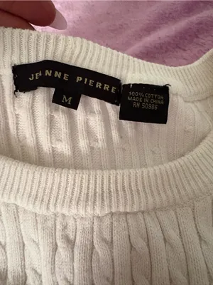 JEANNE PIERRE Cream and White Striped Cable Knit Sweater thumbnail 2