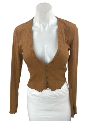 Zara Women's Brown Long Sleeve Knit Button Up Cardigan Sweater Top Size XS thumbnail 1