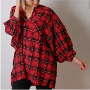 Free people not your boyfriends plaid tunic‎ size xs thumbnail 1