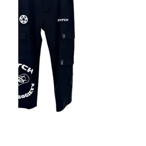 Y2K Graphic Cargo Pants Black Anime Skull Streetwear Alt Utility Rave Stitch L thumbnail 3