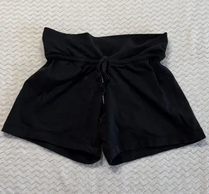 Lululemon Black Fold Over Waist Drawstring Athletic Shorts Size 4 thumbnail 1