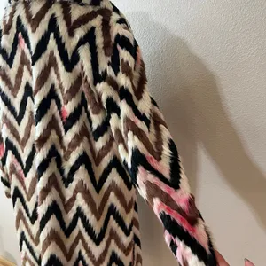 Autumn Adeigbo Faux Fur Chevron Wednesday Long coat WOMENS 4 thumbnail 6