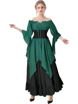 Green Renaissance Dress Medieval Costume Long Sleeve Victorian Women's MEDIUM thumbnail 3