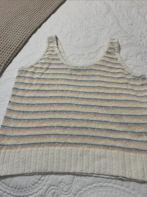 LOFT Cream Knit Tank with Pastel Stripes thumbnail 3