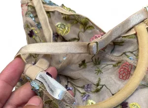 Gooseberry Intimates floral embroidered bralette with yellow, red, and purple flowers on beige mesh #lingerie #embroidered thumbnail 5
