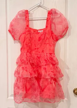 Final Price TCEC Coral Pink Floral Mini Dress thumbnail 1