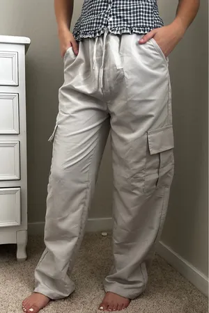 Womens Grey‎ Utility Cargo Pants Elastic Waist Baggy Streetwear Trousers thumbnail 1
