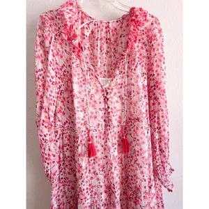 Anthropologie Marais Printed Chiffon Floral Maxi Dress Pink Boho Tassel S thumbnail 4