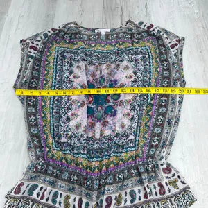 DR2 Sheer Colorful Geometric Pattern Lightweight V Neck Sleeveless Blouse Large thumbnail 8