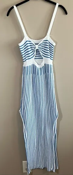 Women’s Blue White Striped Knit Cut Out Dress Small thumbnail 1