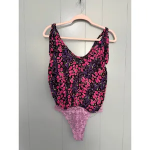 Free People Intimately Purple Floral Bare It All V-neck Tie Straps Bodysuit S thumbnail 3