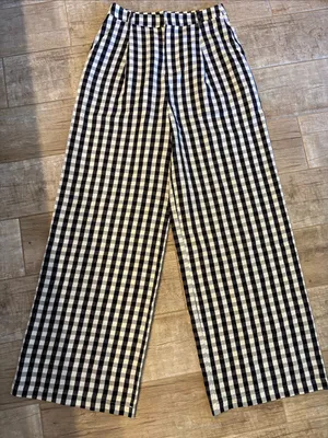 Commense Black And White Plaid Wide Leg Trousers thumbnail 1