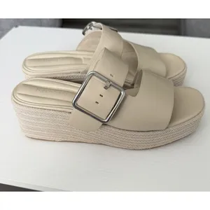 Franco Sarto Platform Wedge Slide Sandals Beige Buckle Comfort Women's US 7.5 thumbnail 5