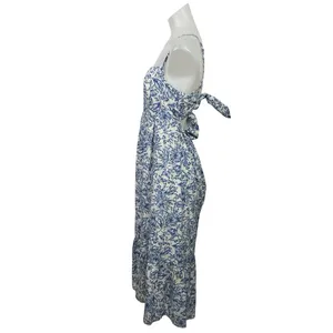 We're All Pretty Girls Blue Floral Tiered Maxi Cami Tank Flare A-Line Dress Sz M thumbnail 2