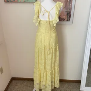 Selfie Leslie Portofino Sunset Ruffle Lace Maxi Dress Lemon in Small thumbnail 7