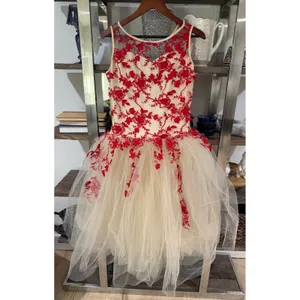 Red Floral Lace Tulle Dress Formal Party thumbnail 3