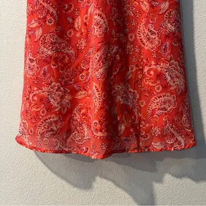 Sincerely Jules Vibrant Coral Paisley Print Chiffon Sweetheart Mini Dress Size S thumbnail 5
