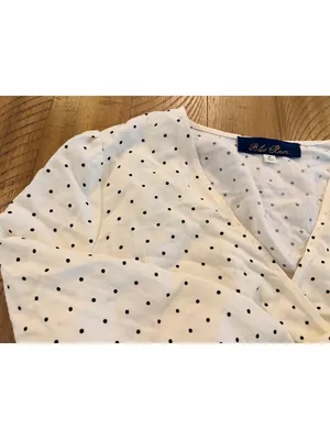 Blue Rain Women's Long Sleeve Black & Ivory V-Neck Front Shirt Polka Dot Size M thumbnail 4