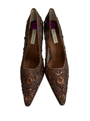 LORD & TAYLOR Brown Embellished Beaded Floral Heels Size 8.5 thumbnail 9